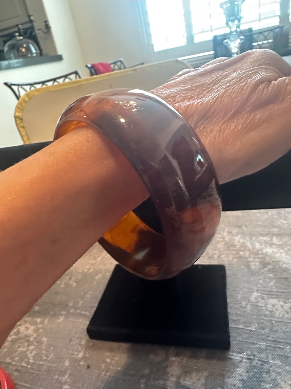 Amber Brown Marbled Bangle Bracelet-possible lucite or bakelite